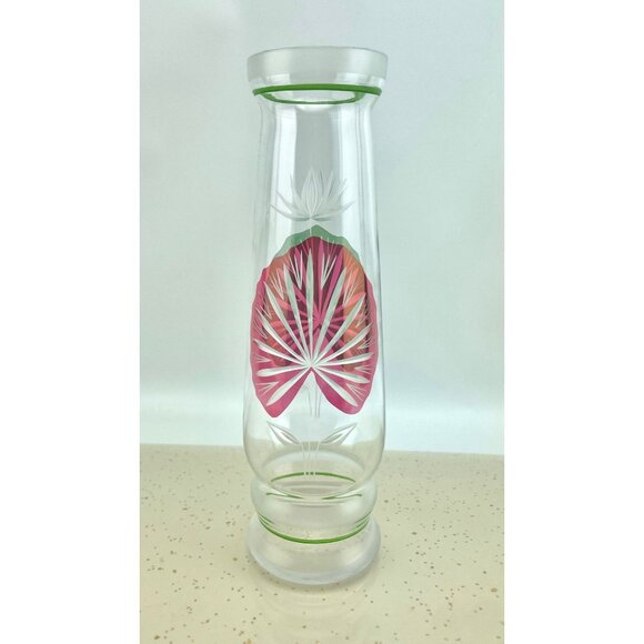 Vintage tall vase, etched glass, lily pads design, cut to clear glass - Picture 5 of 10